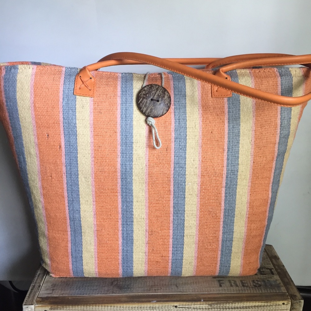 Sun & Sand orange stripe large beach tote bag